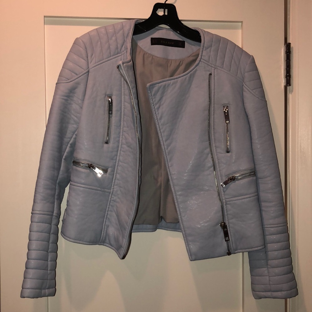 Zara Basic Baby Blue Moto Jacket